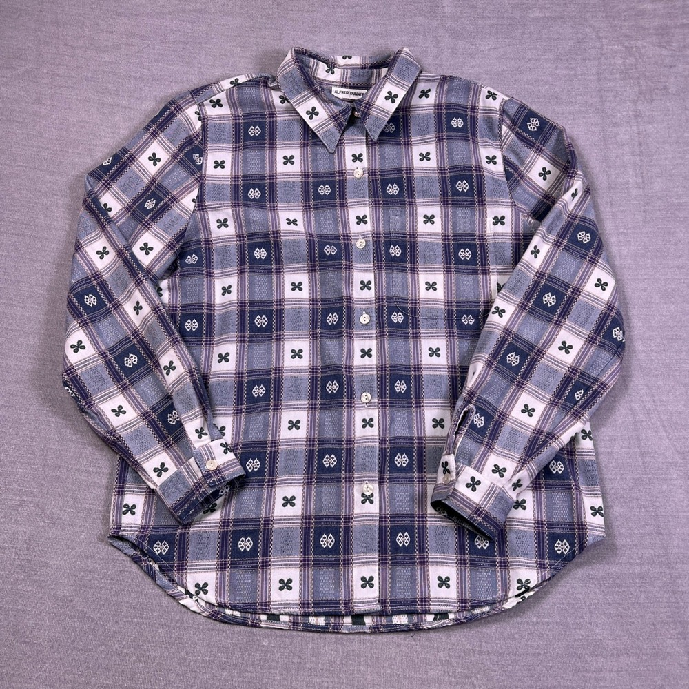 Alfred Dunner Plaid Embroidered Button Front Shirt Women 14 Blue Cotton Blend